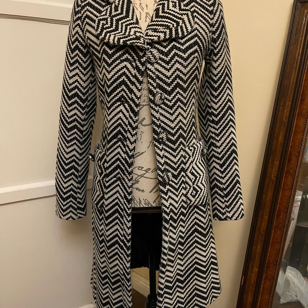 Topshop Black and White Zigzag Coat